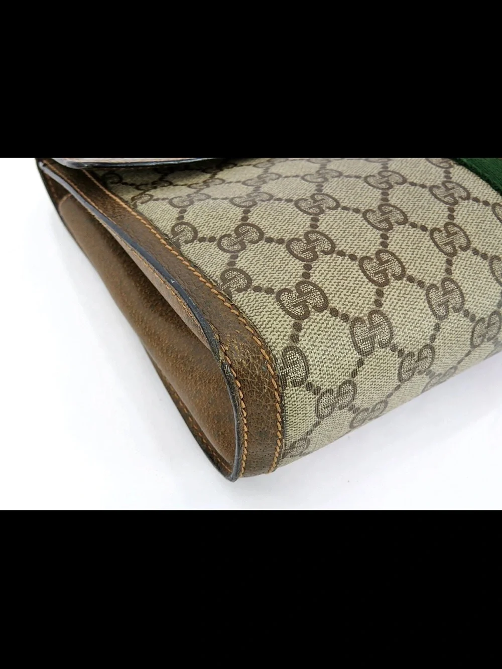 Gucci Monogram Clutch with Signature Green and Red Web Stripe